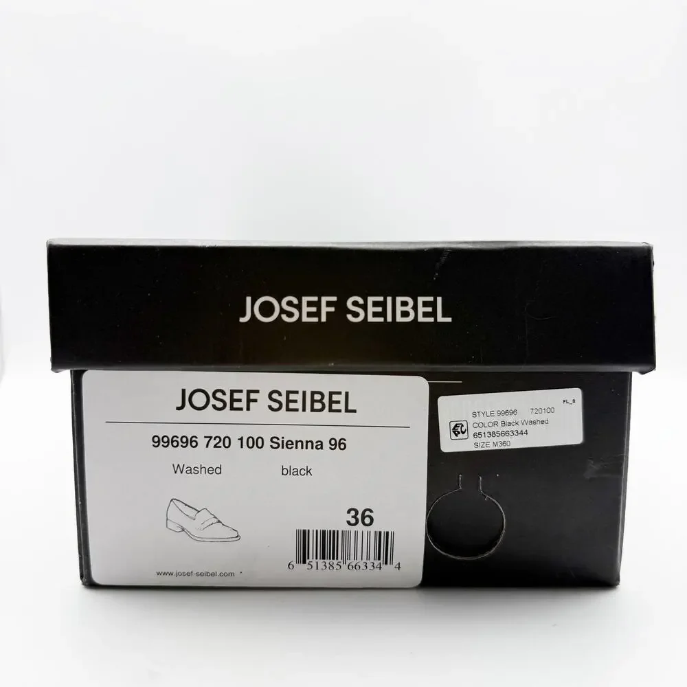 Josef Seibel Womens Sienna 96 Loafers EU 37 US 6.5 Black Washed Leather Shoe NIB